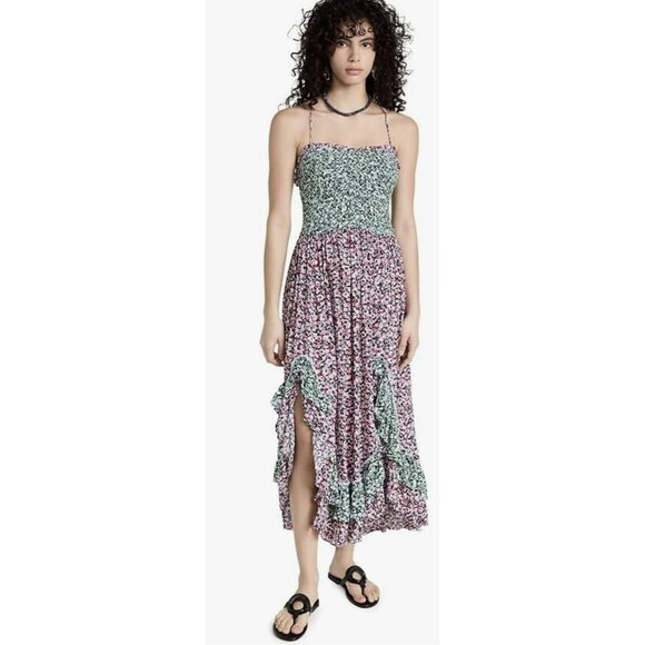 Free People Floral Maxi Smocked Cross Open Back Dress Large NEW - Picture 4 of 12